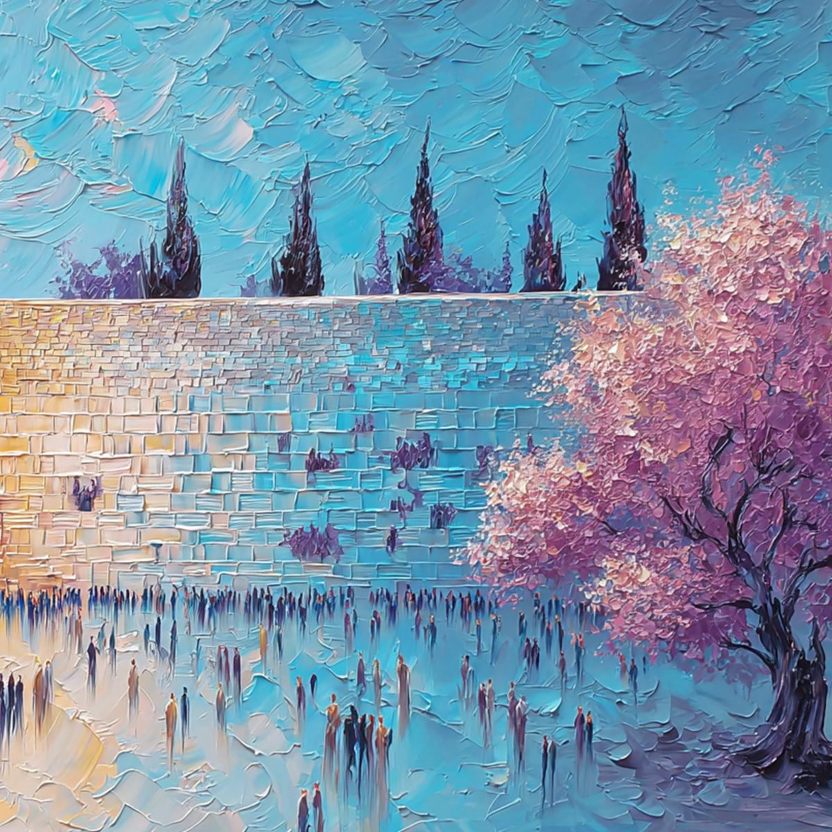 ETERNAL PRAYER: Textured Impasto Painting of Jerusalem's Western Wall - Image 3