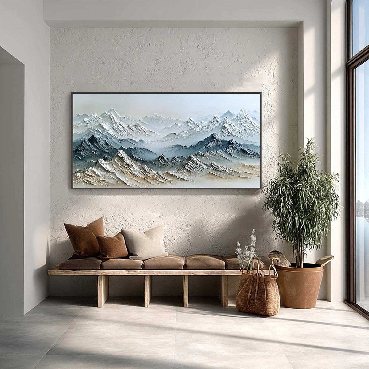 ETERNAL SUMMITS: Textured Wabi Sabi Mountain Landscape Painting - Image 4