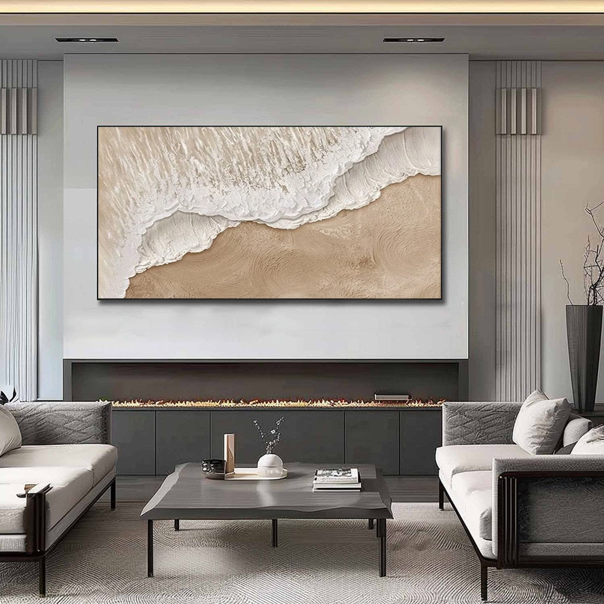 ETERNAL TIDE: Textured Wabi Sabi Beach & Sea Painting - Image 4