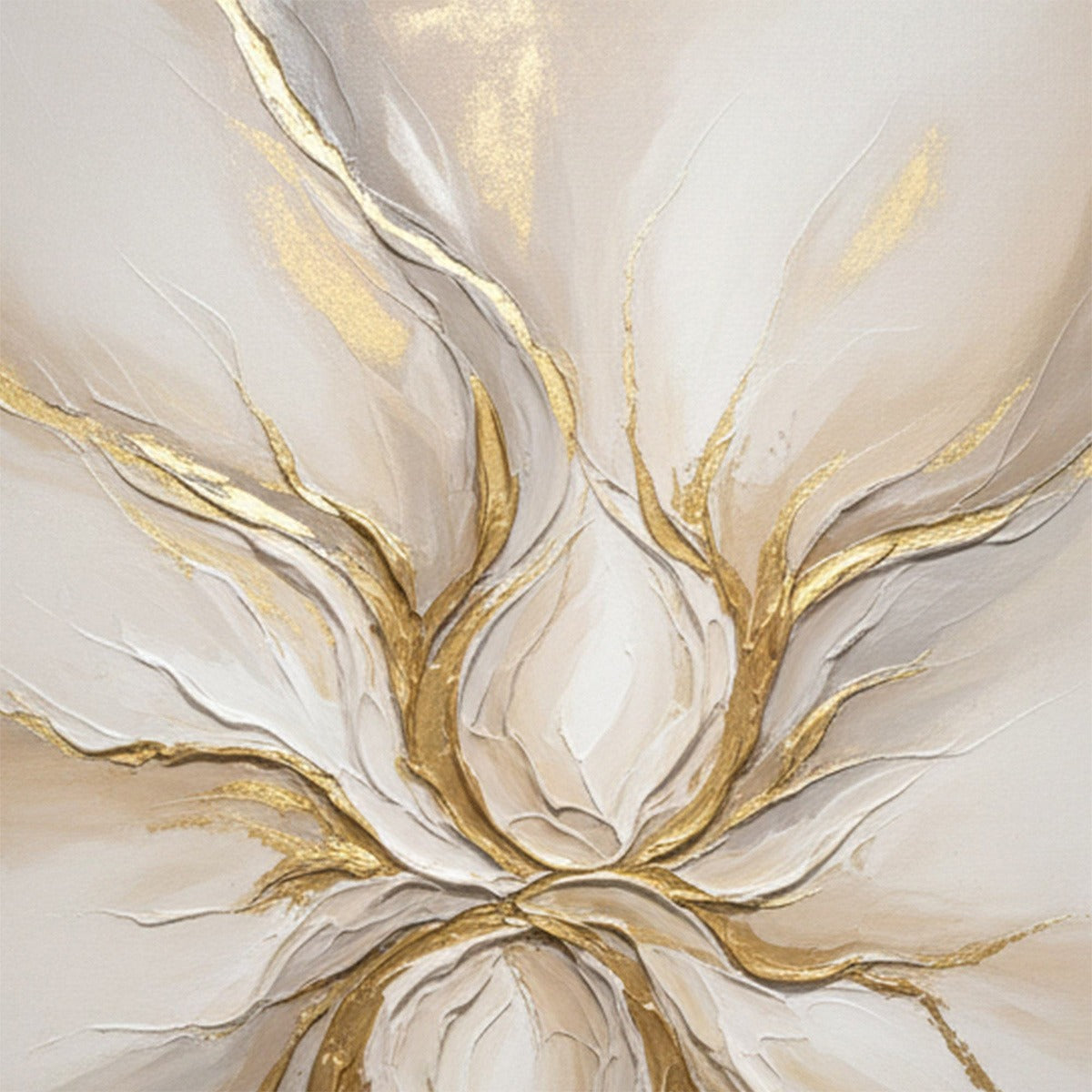 ETHEREAL BLOOM: Textured Gold & White Abstract Floral Painting - Image 5
