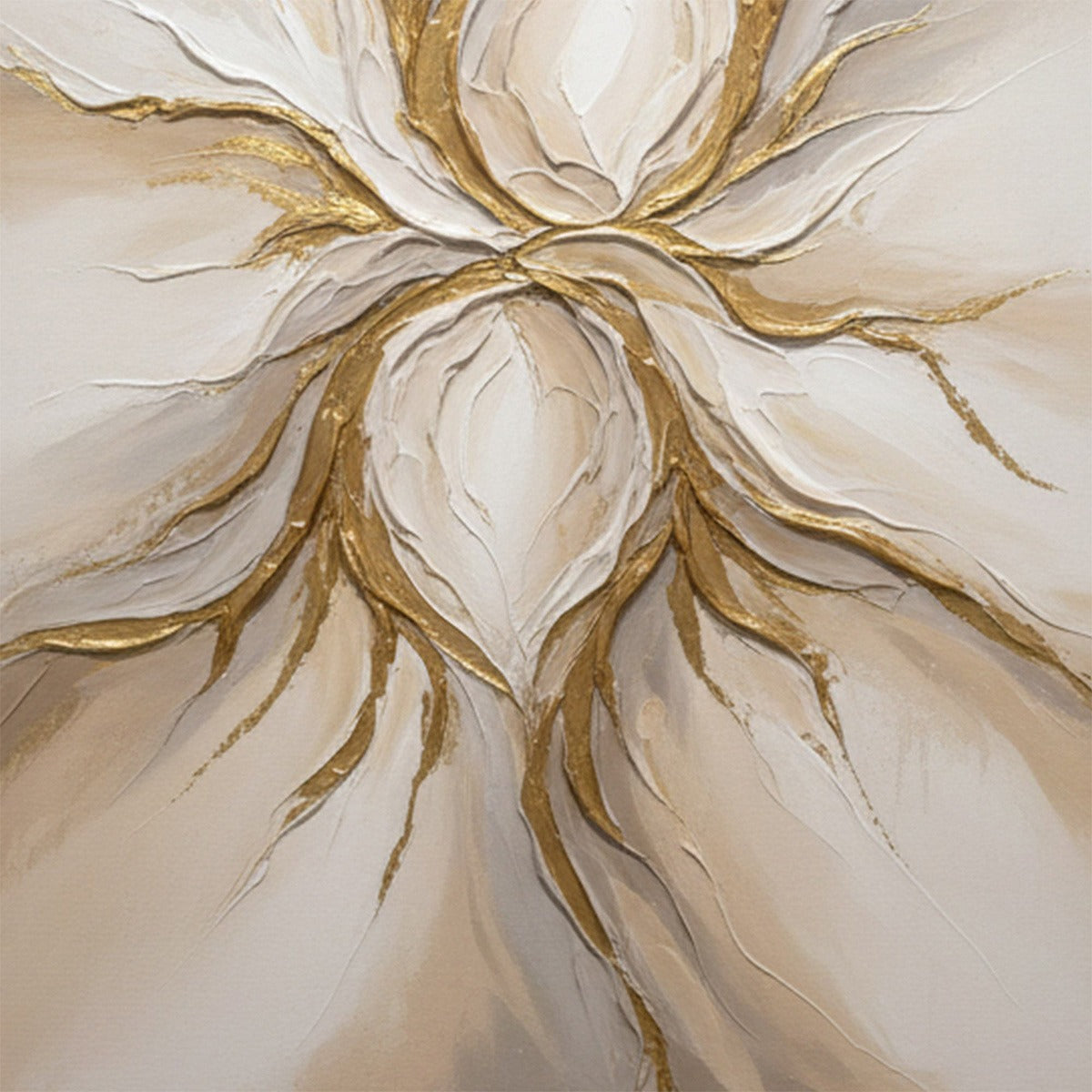 ETHEREAL BLOOM: Textured Gold & White Abstract Floral Painting - Image 3