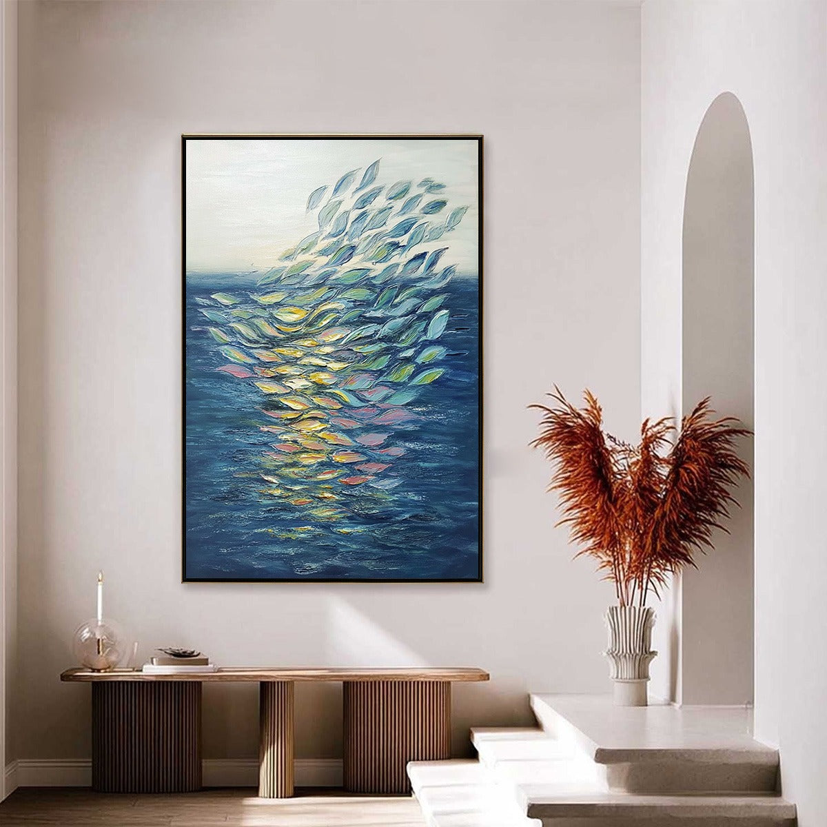 ETHEREAL FLOW: Textured Abstract Seascape Oil Painting - Image 4