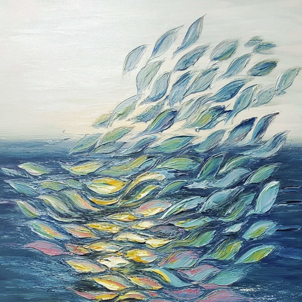 ETHEREAL FLOW: Textured Abstract Seascape Oil Painting - Image 3