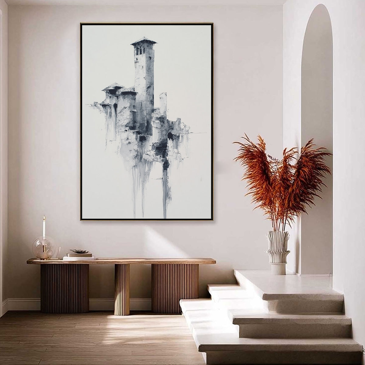 ETHEREAL CITADEL: Minimalist Monochrome Architectural Painting - Image 4