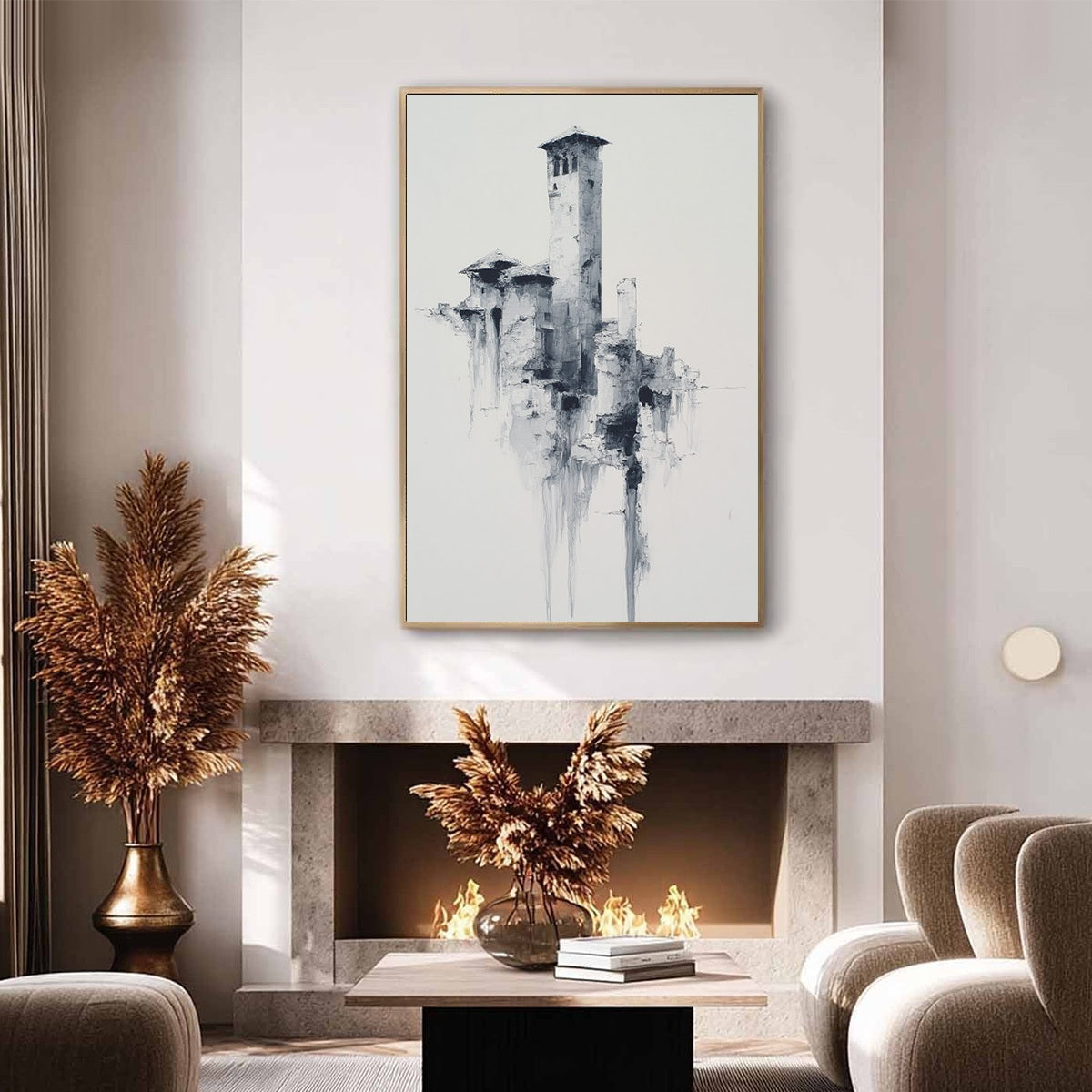 ETHEREAL CITADEL: Minimalist Monochrome Architectural Painting - Image 6
