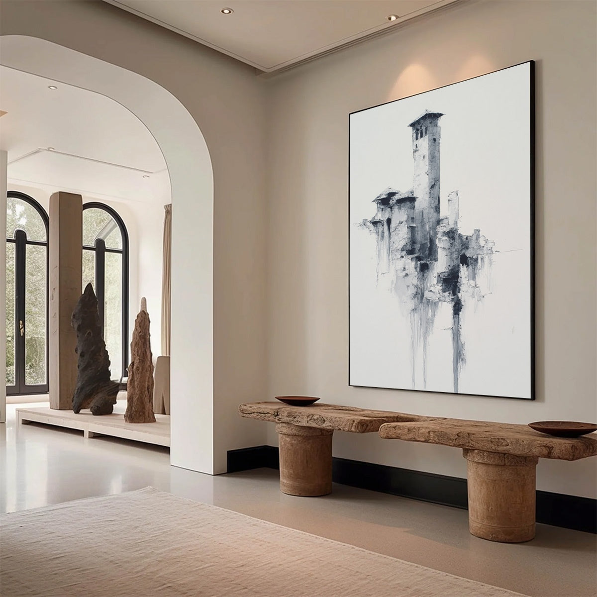 ETHEREAL CITADEL: Minimalist Monochrome Architectural Painting - Image 7
