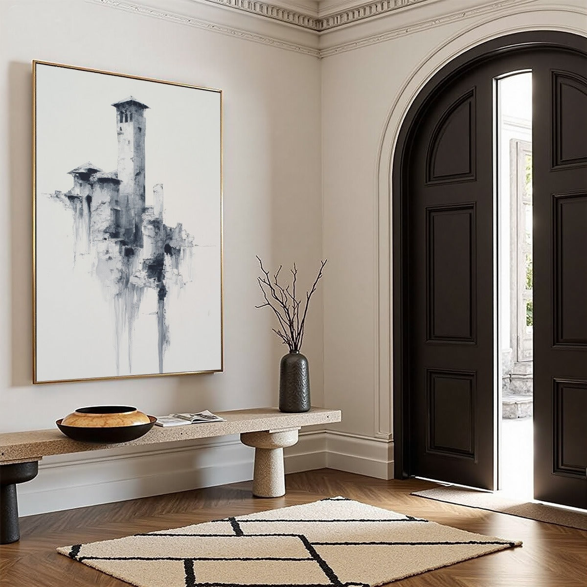 ETHEREAL CITADEL: Minimalist Monochrome Architectural Painting - Image 8