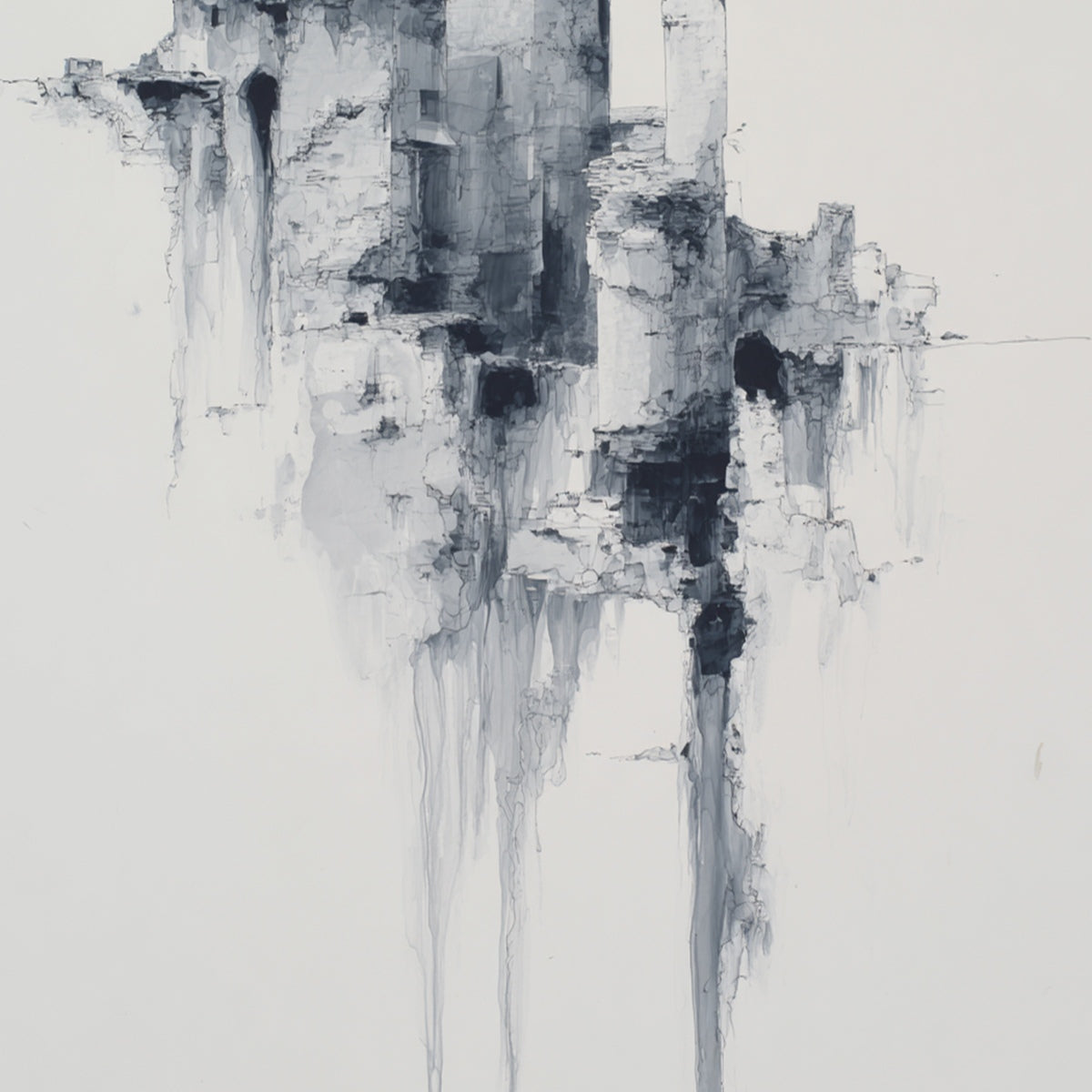 ETHEREAL CITADEL: Minimalist Monochrome Architectural Painting - Image 5