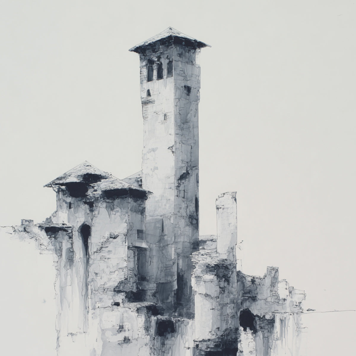 ETHEREAL CITADEL: Minimalist Monochrome Architectural Painting - Image 3