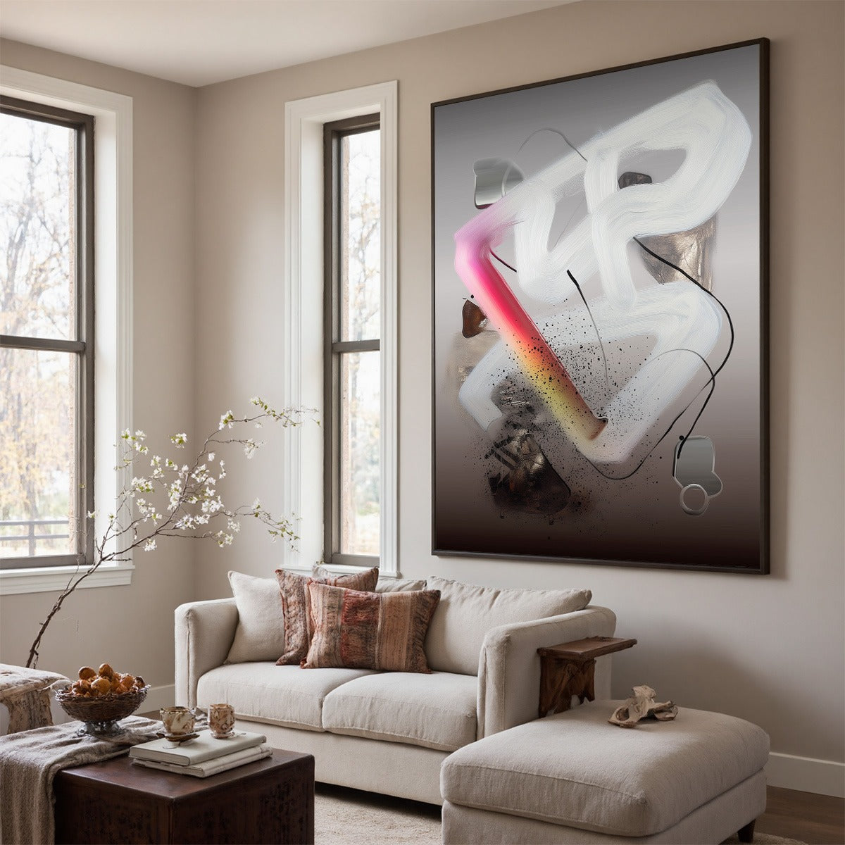ETHEREAL DRIFT: Abstract Textured Oil Painting on Grey - Image 3