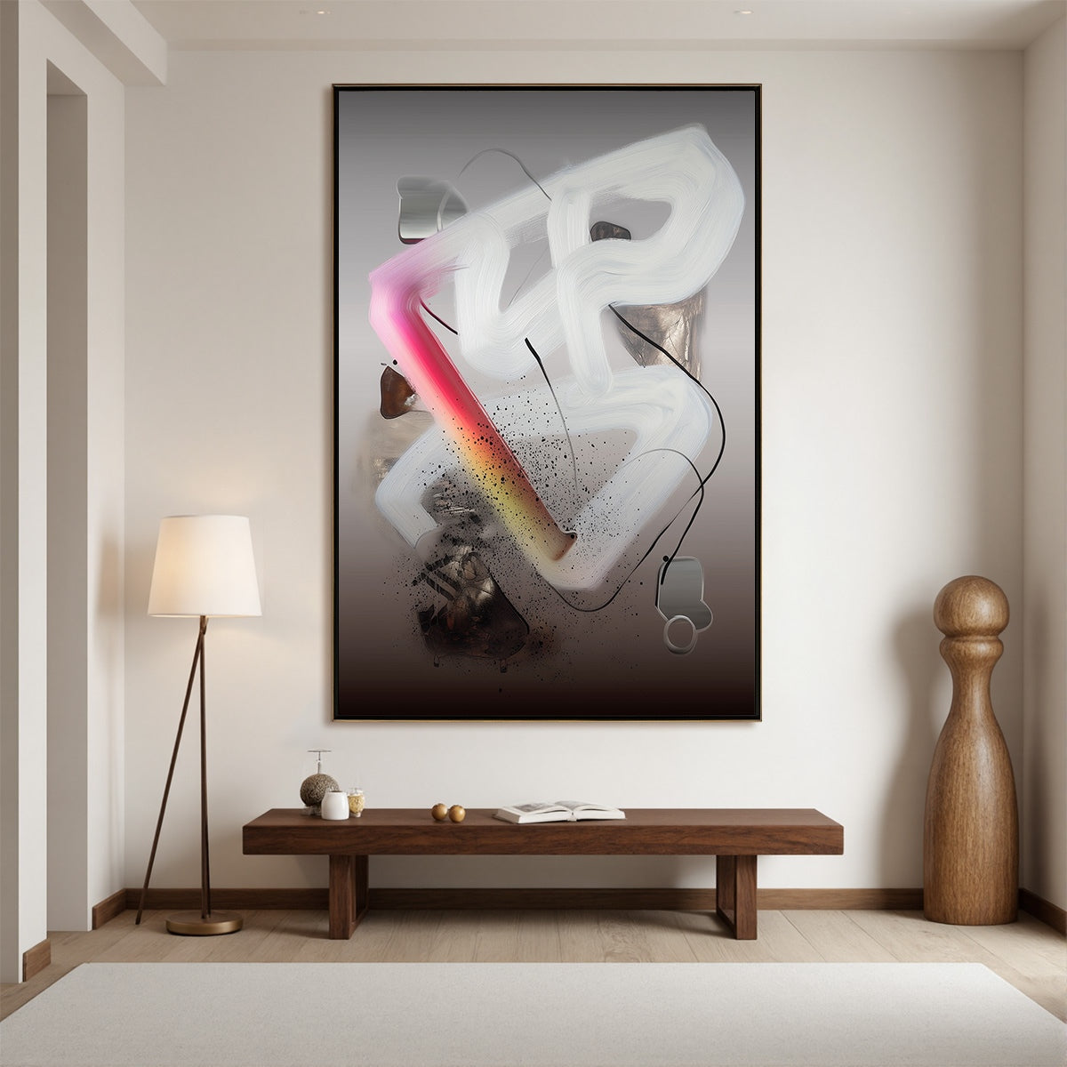 ETHEREAL DRIFT: Abstract Textured Oil Painting on Grey - Image 2