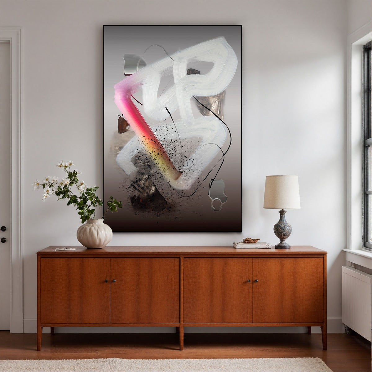 ETHEREAL DRIFT: Abstract Textured Oil Painting on Grey - Image 4
