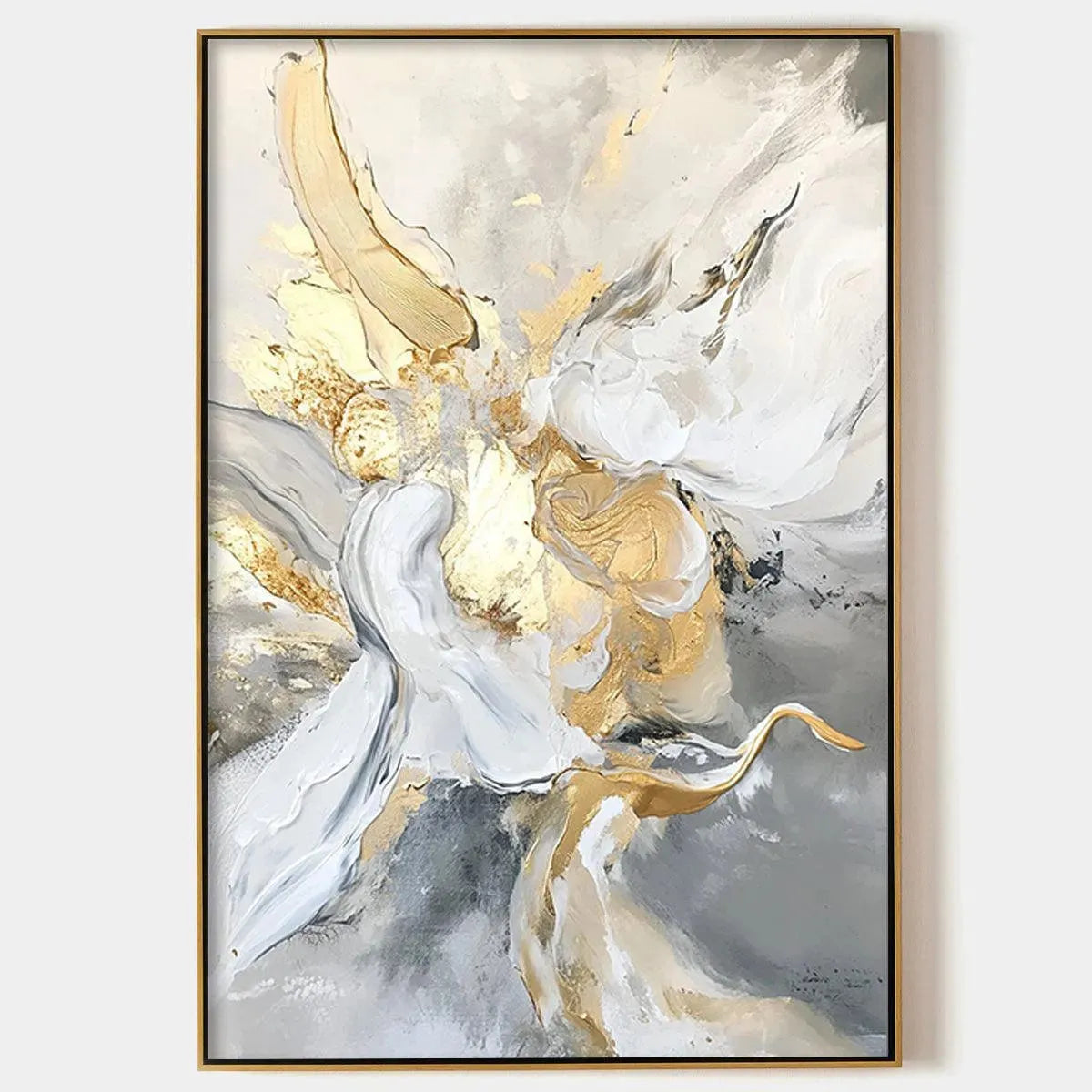 ETHEREAL GOLD: Abstract White, Grey and Gold Oil Painting