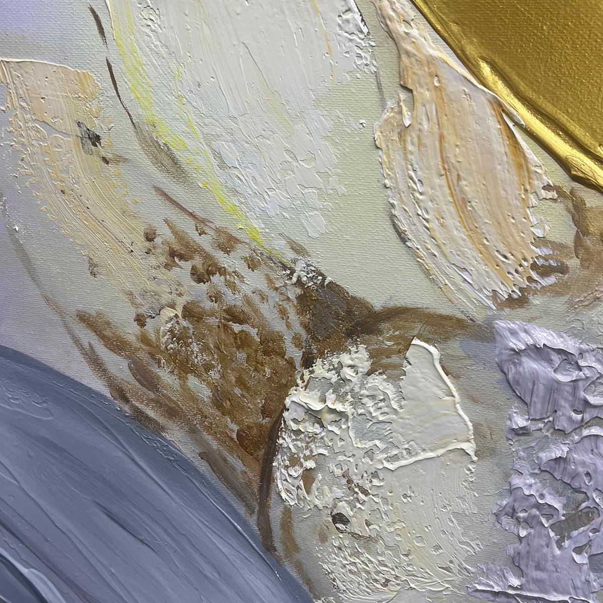 ETHEREAL GOLD: Abstract White, Grey and Gold Oil Painting - Image 6