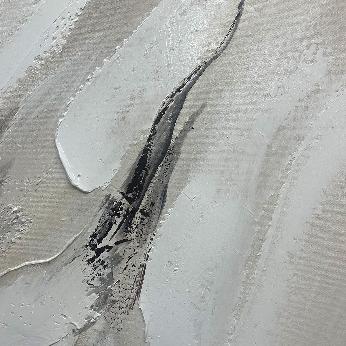 ETHEREAL GOLD: Abstract White, Grey and Gold Oil Painting - Image 3