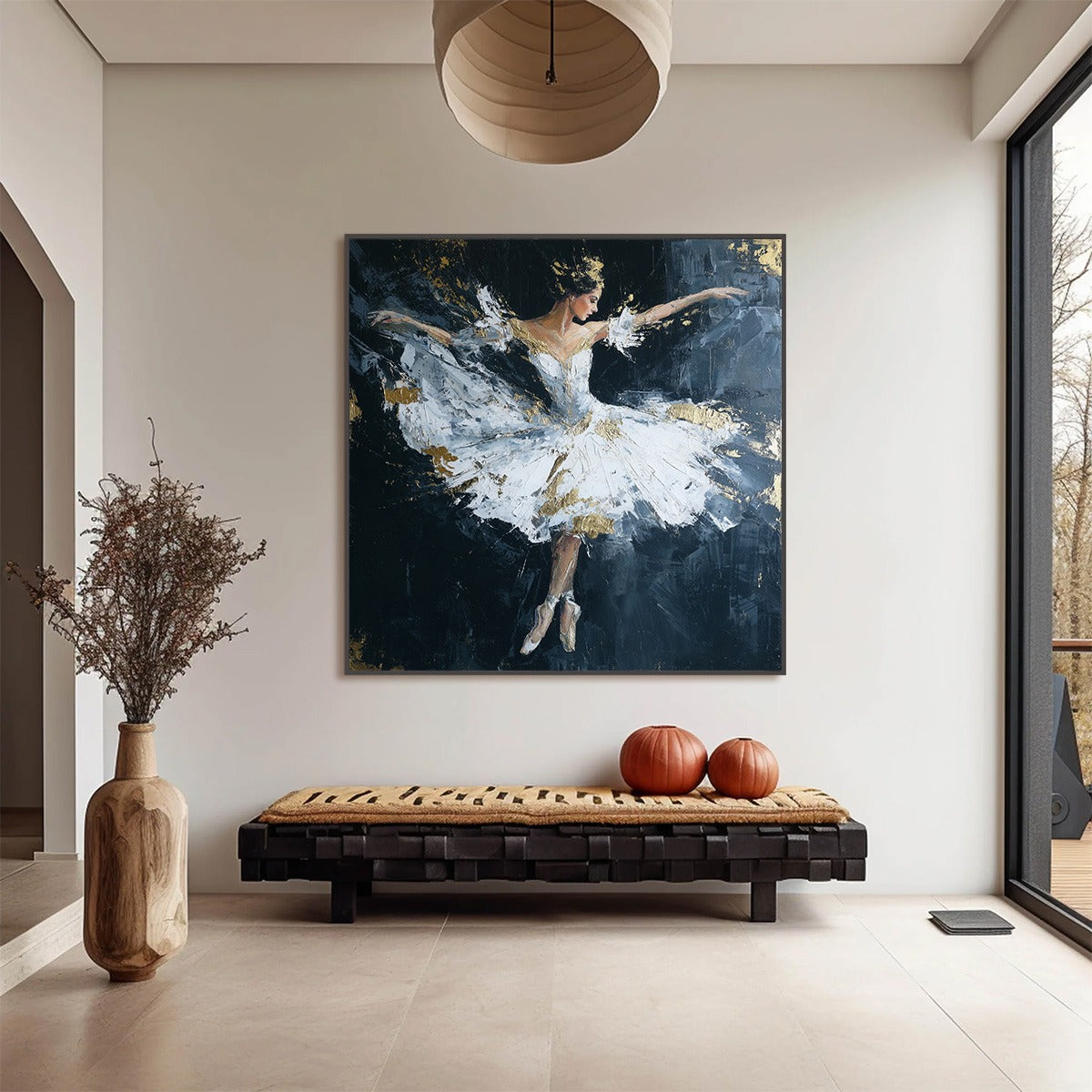 ETHEREAL POISE: Textured Gold Leaf Ballerina Painting - Image 2