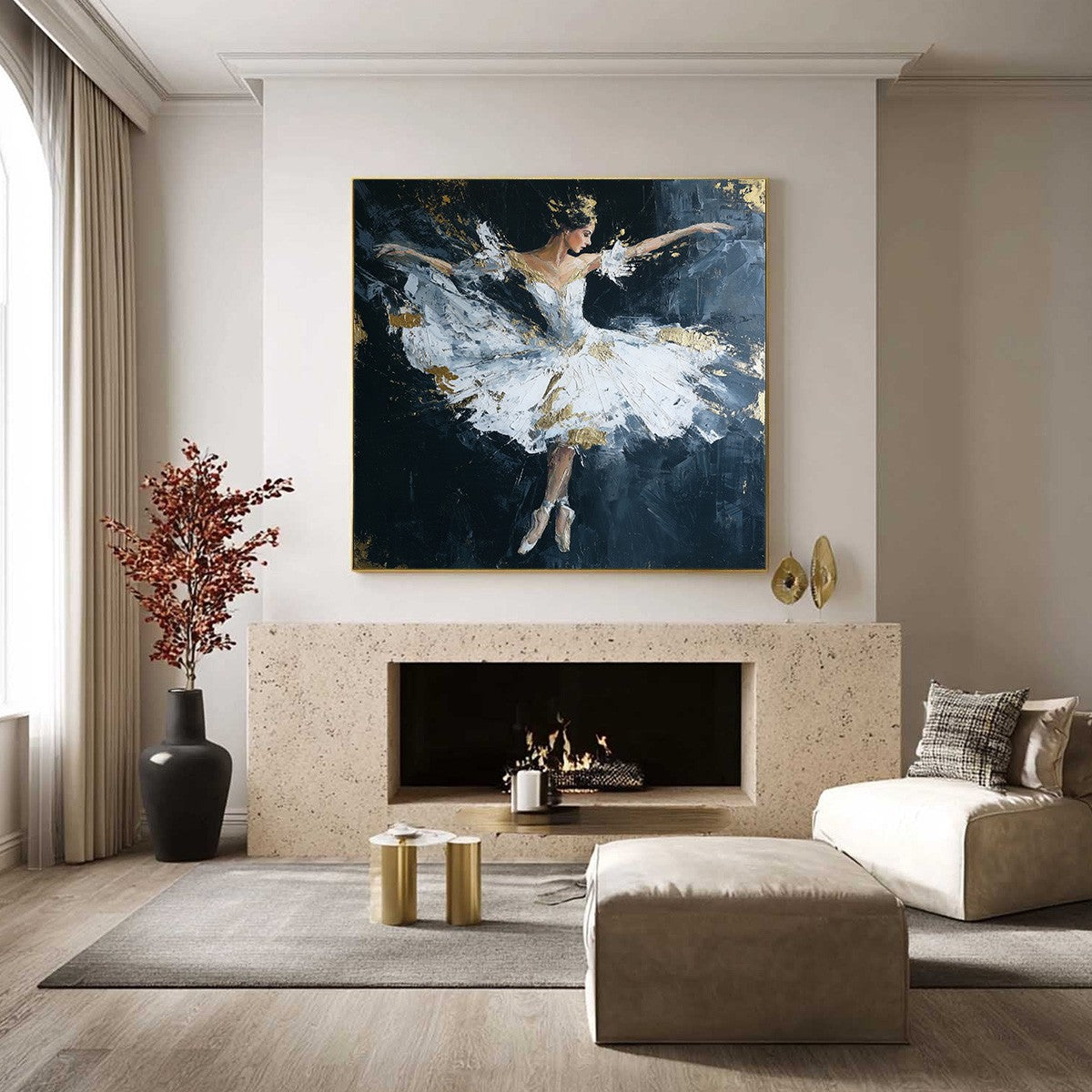 ETHEREAL POISE: Textured Gold Leaf Ballerina Painting - Image 6