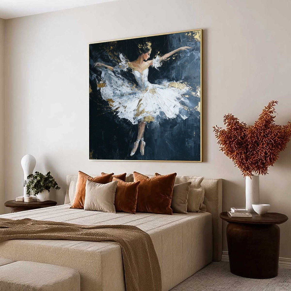 ETHEREAL POISE: Textured Gold Leaf Ballerina Painting - Image 7