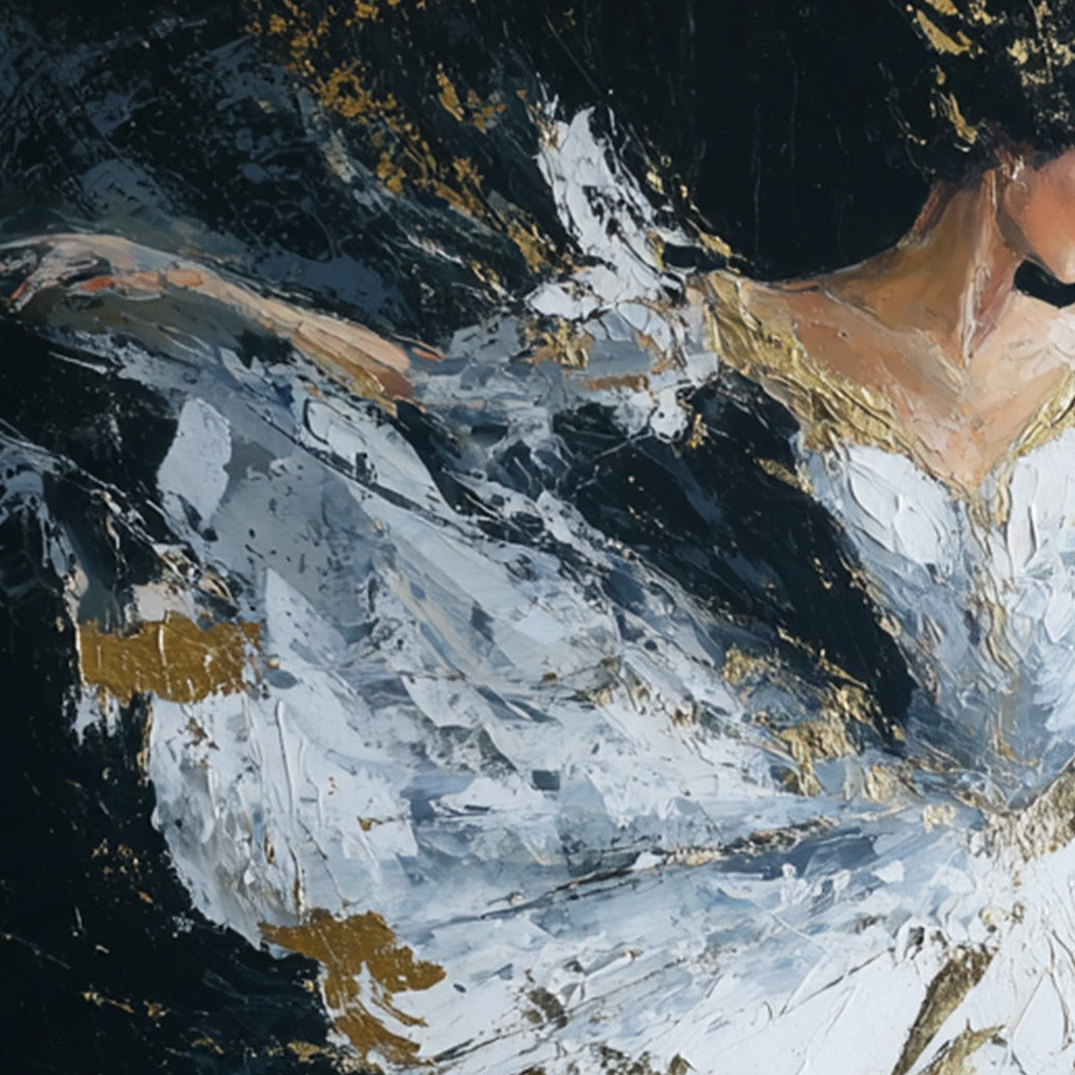 ETHEREAL POISE: Textured Gold Leaf Ballerina Painting - Image 3
