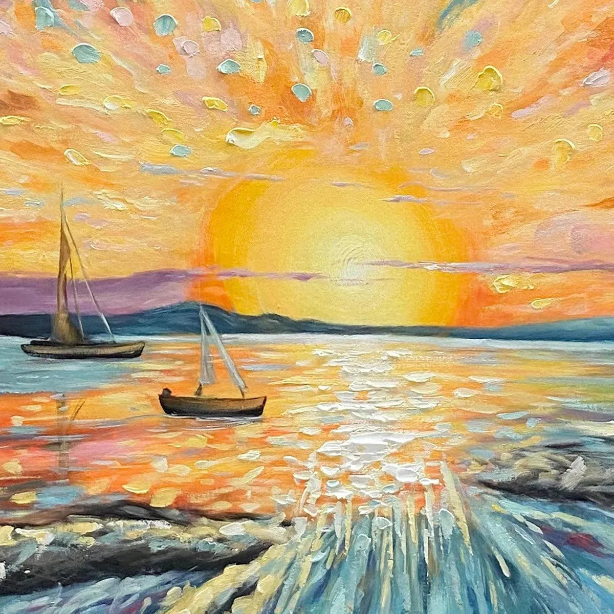 SAILING AT SUNSET: Vibrant Seascape Painting, Panoramic Canvas, Coastal Wall Art - Image 3