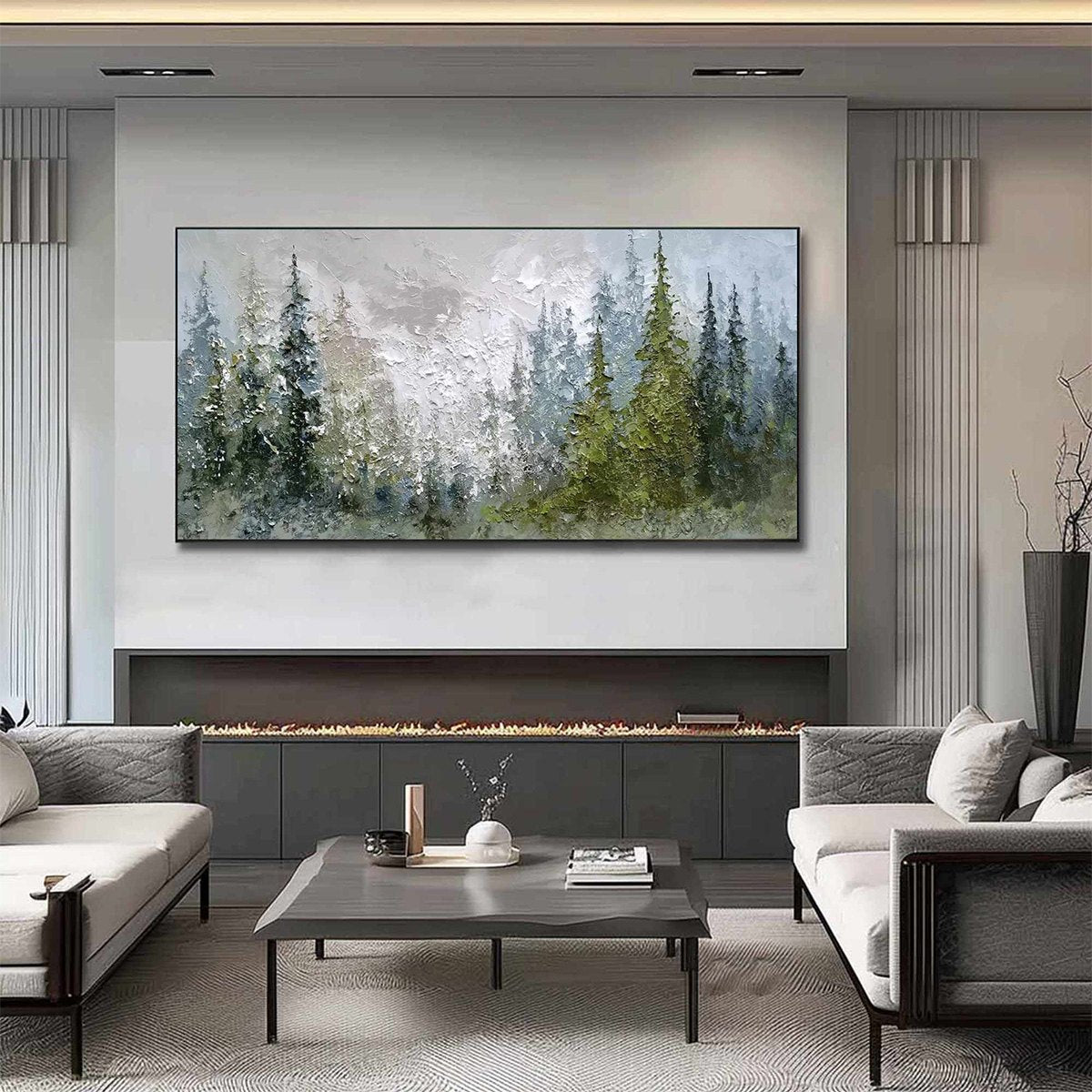 EVERGREEN SERENITY: Textured Impasto Pine Forest Landscape Painting - Image 4