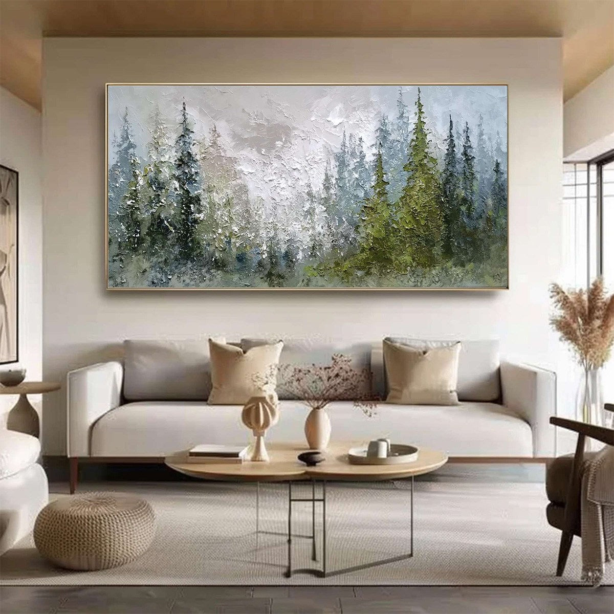 EVERGREEN SERENITY: Textured Impasto Pine Forest Landscape Painting - Image 2
