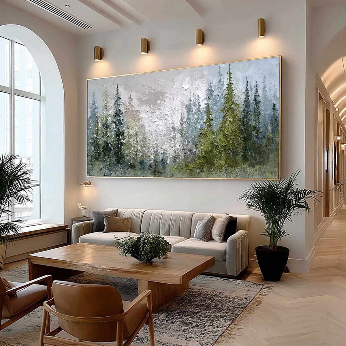 EVERGREEN SERENITY: Textured Impasto Pine Forest Landscape Painting - Image 7