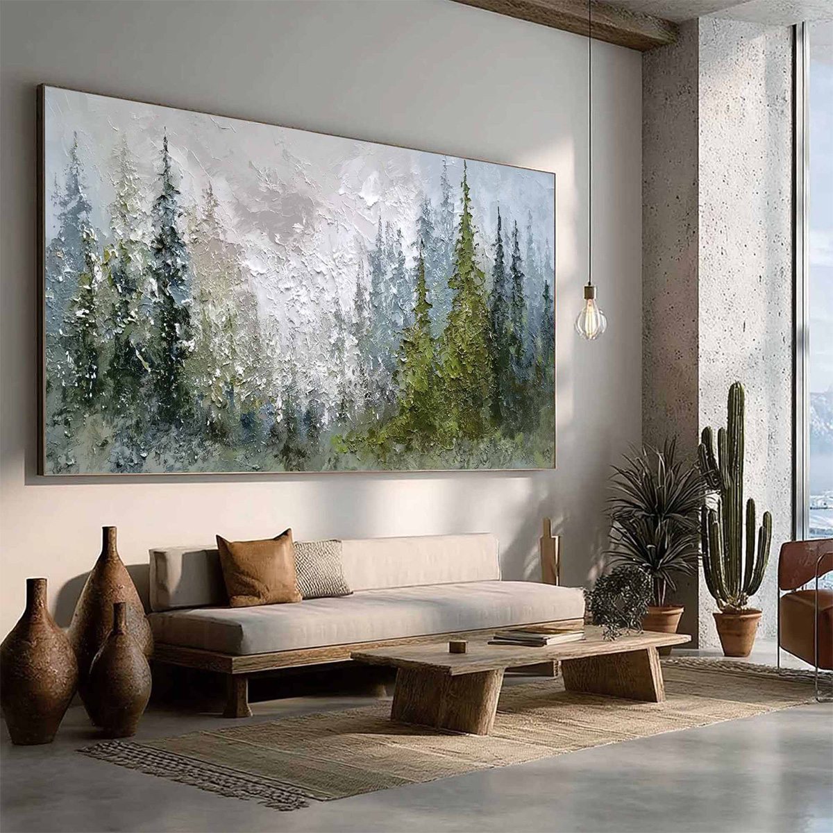 EVERGREEN SERENITY: Textured Impasto Pine Forest Landscape Painting - Image 8
