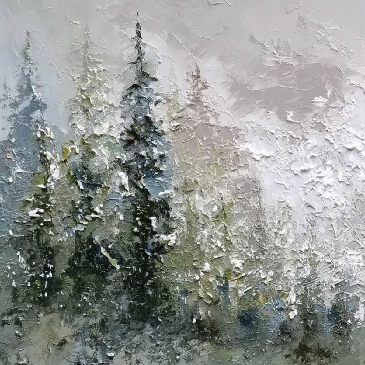 EVERGREEN SERENITY: Textured Impasto Pine Forest Landscape Painting - Image 3