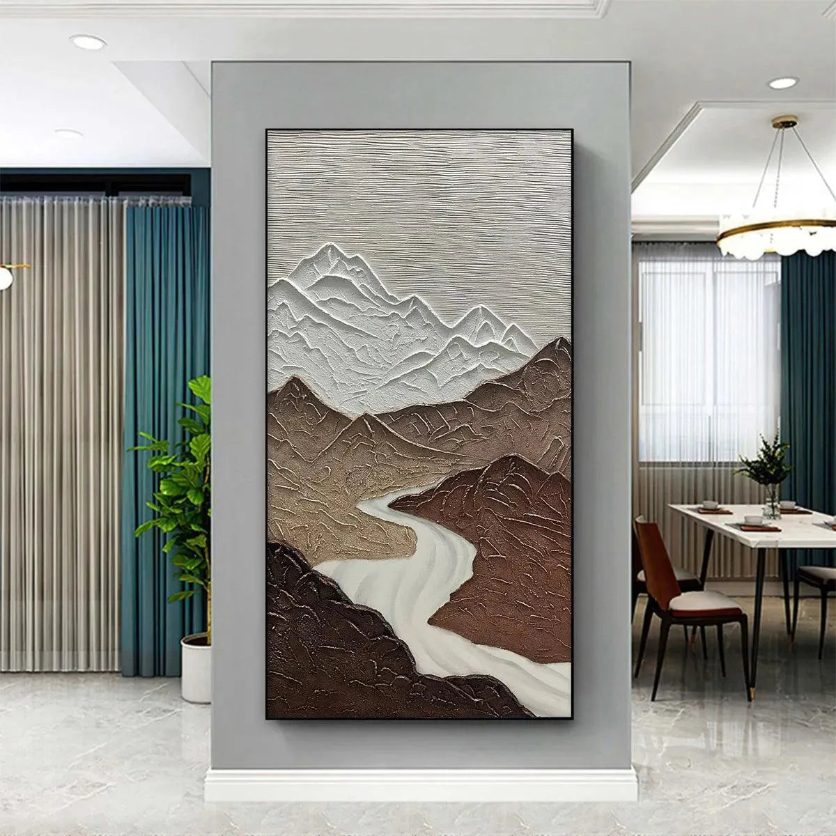 EARTH RIVER: Textured Brown and White Mountain River Landscape Painting - Image 8