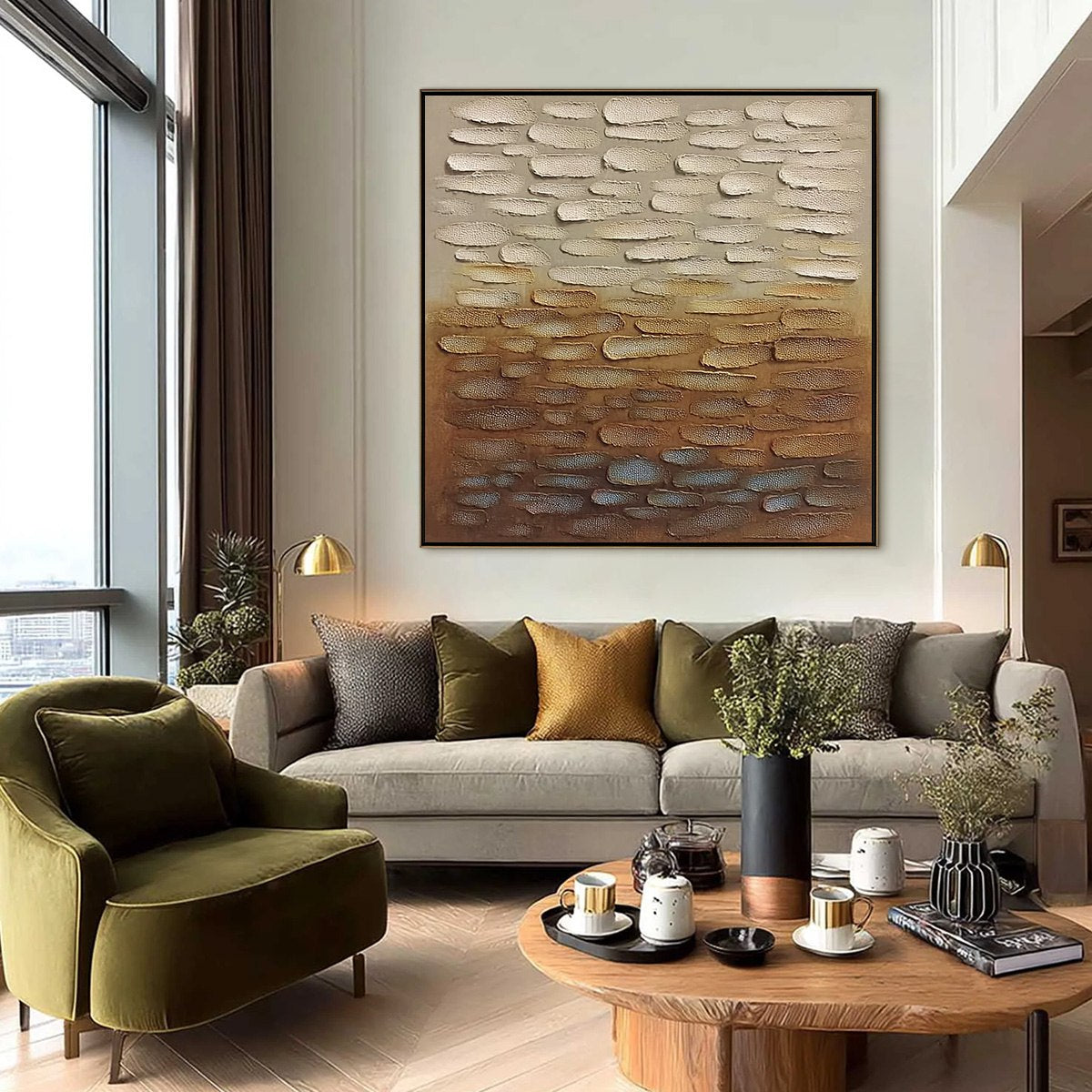 Earthen Strata: Textured Abstract Wabi Sabi Oil Painting on Canvas - Image 6