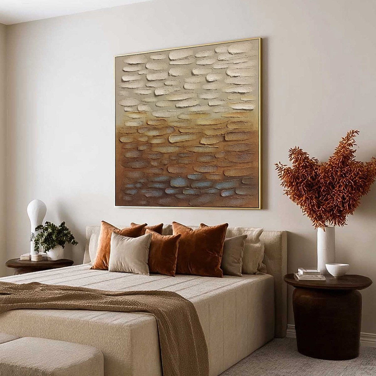 Earthen Strata: Textured Abstract Wabi Sabi Oil Painting on Canvas - Image 7