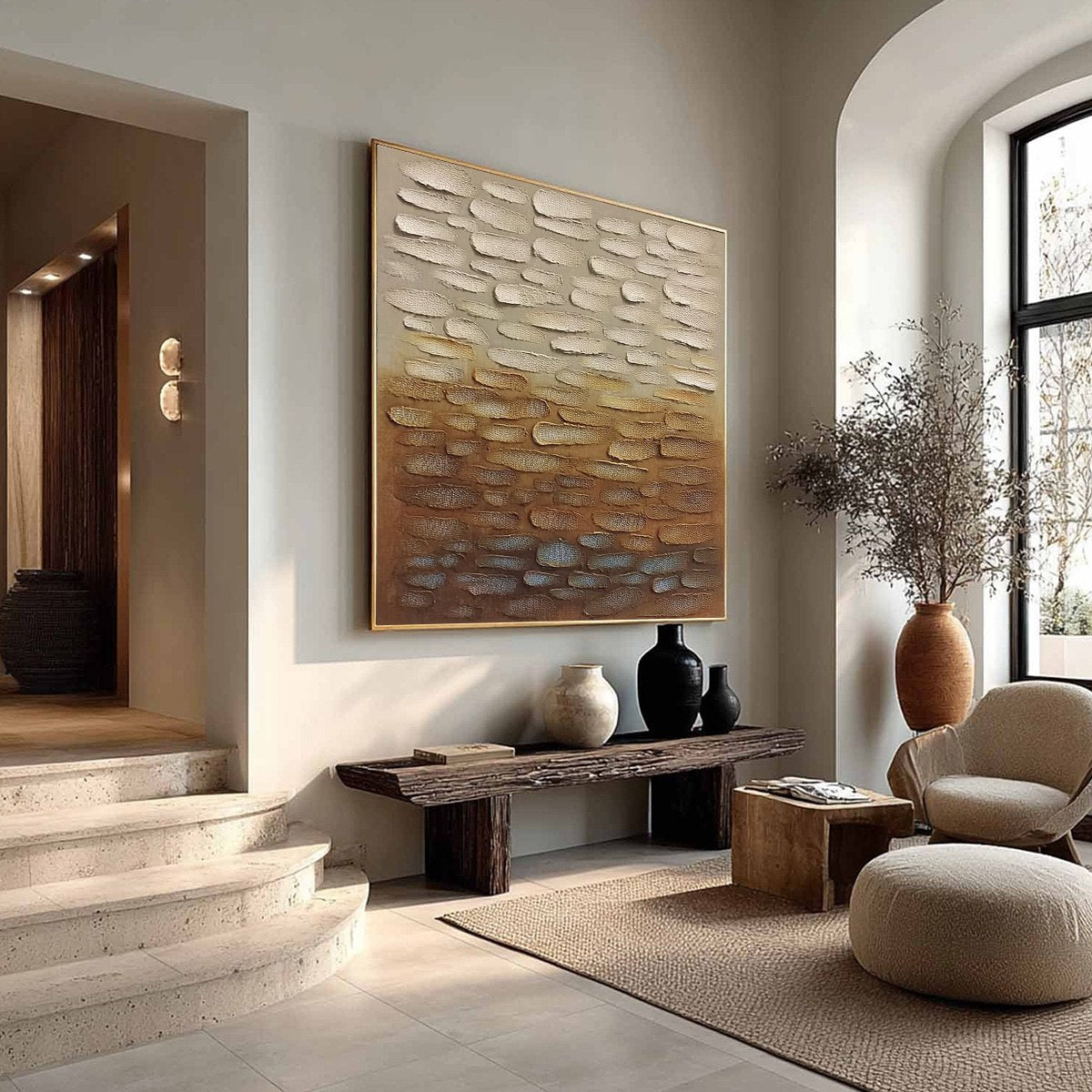 Earthen Strata: Textured Abstract Wabi Sabi Oil Painting on Canvas - Image 8