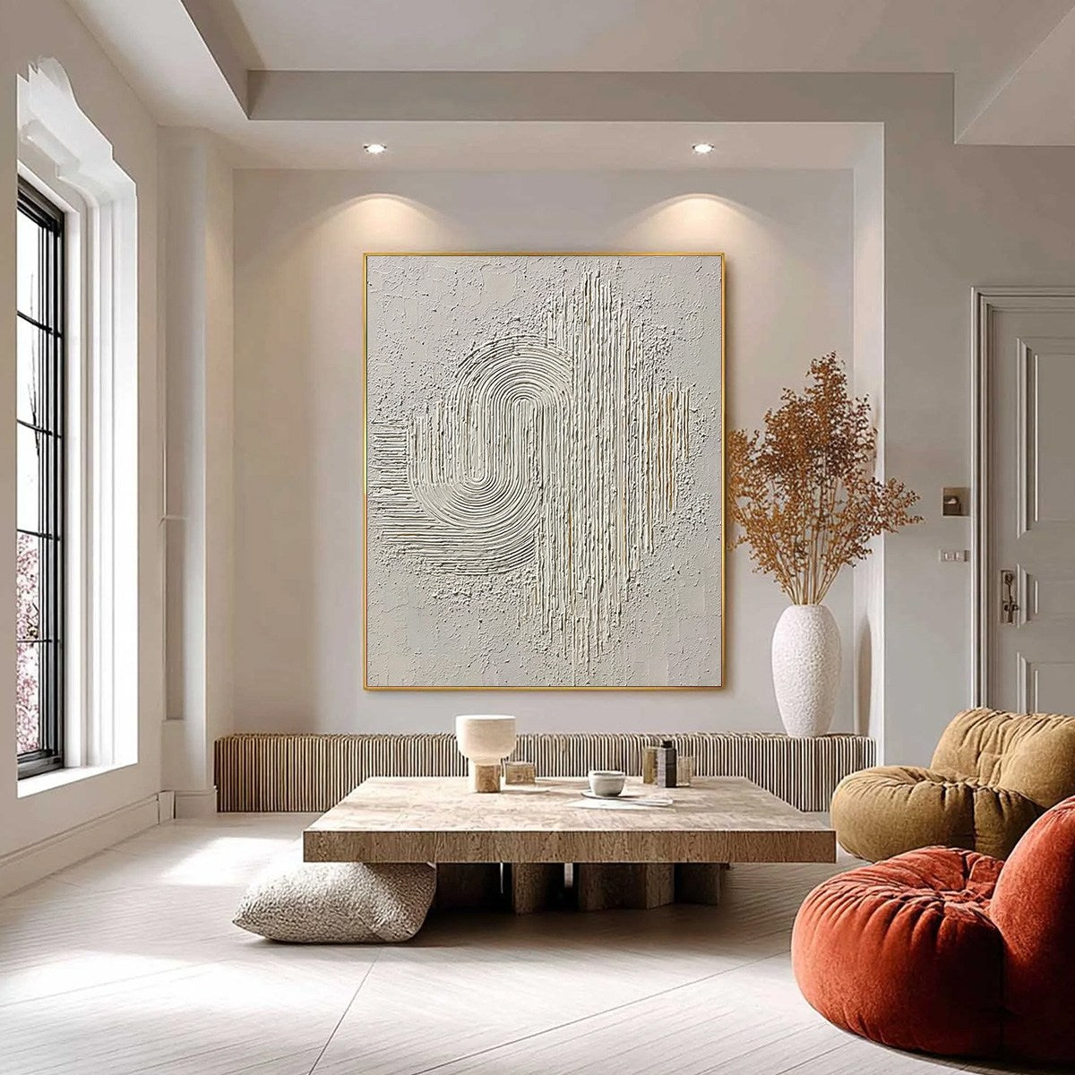 Echoes in Silence: Textured White Abstract Wabi Sabi Wall Art - Image 6