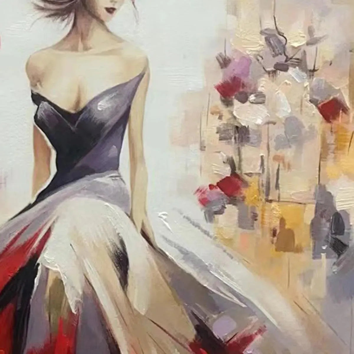 Elegant Lady in Red Dress Oil Painting - Abstract Art - Image 6