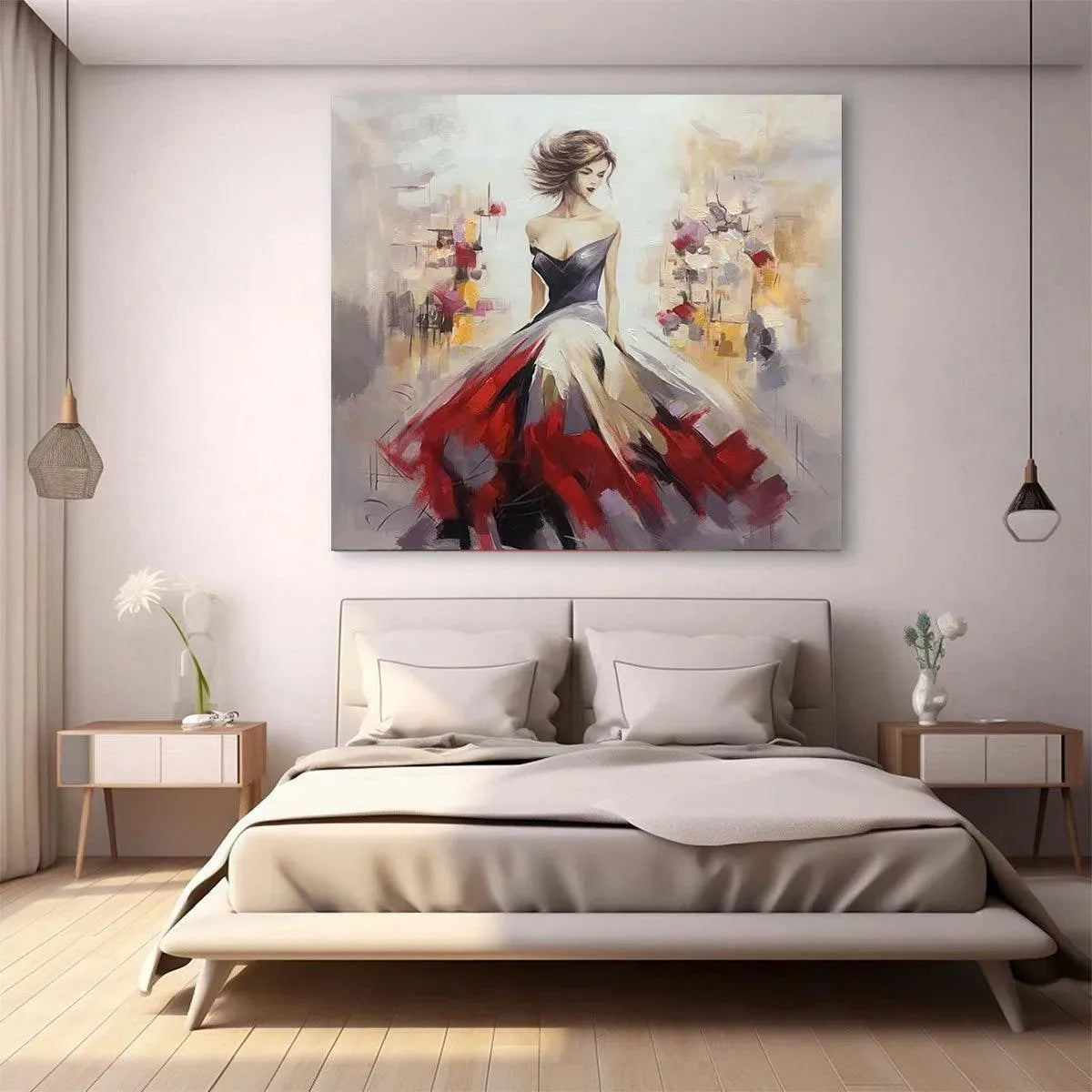 Elegant Lady in Red Dress Oil Painting - Abstract Art - Image 7