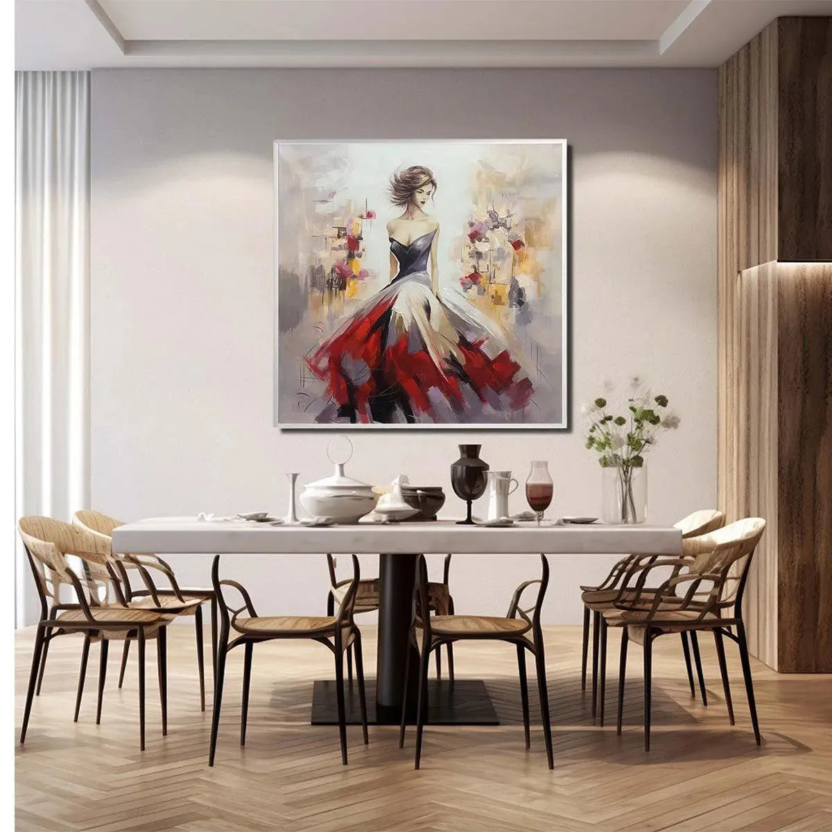 Elegant Lady in Red Dress Oil Painting - Abstract Art - Image 8