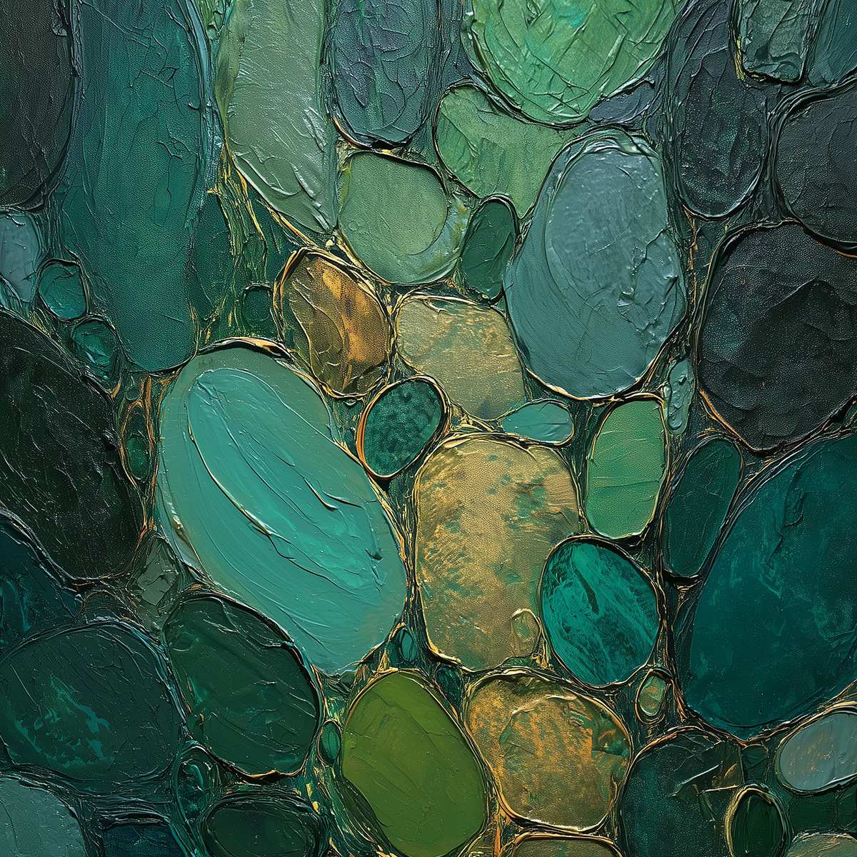Emerald Riverbed Green Gold Textured Abstract Oil Painting - Image 3