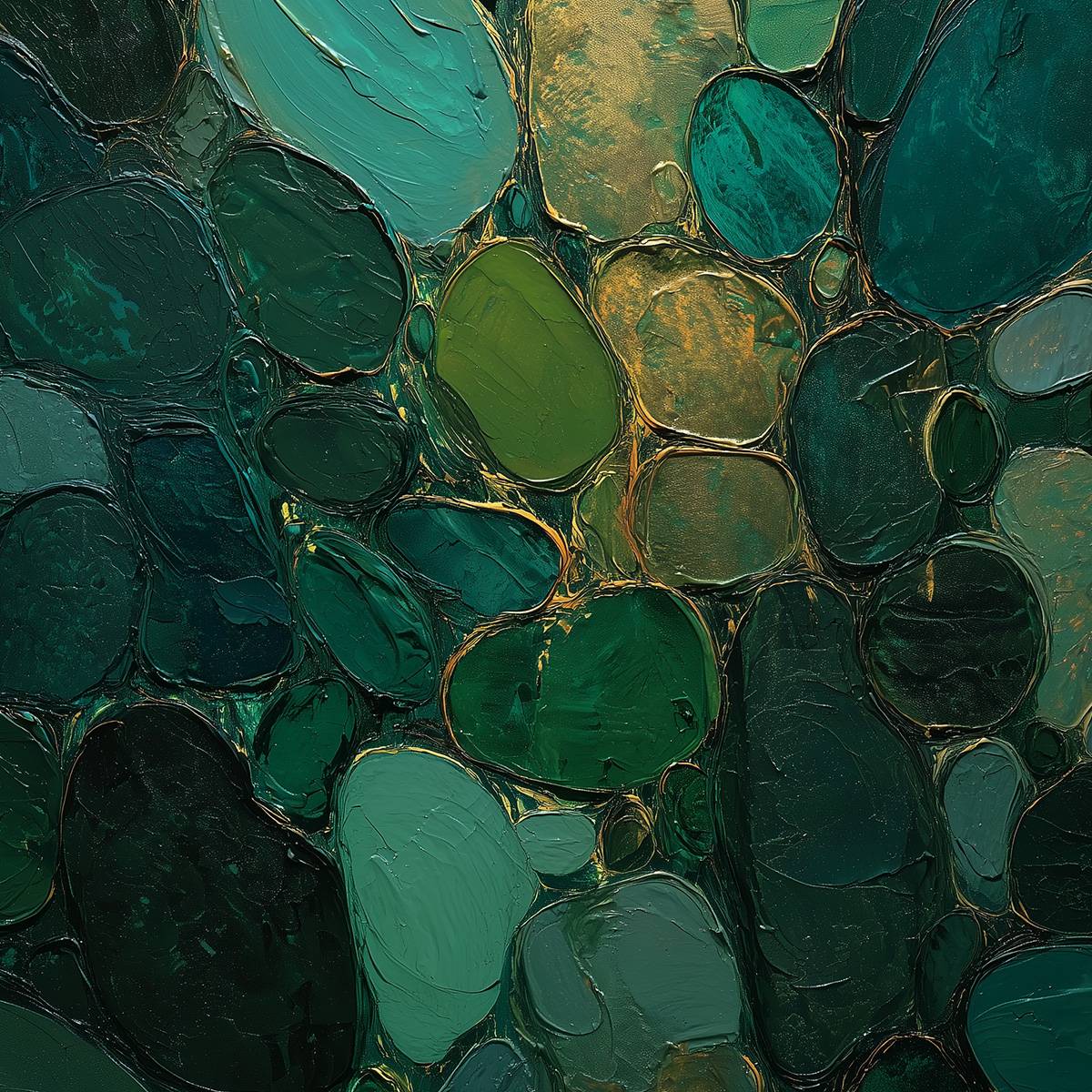 Emerald Riverbed Green Gold Textured Abstract Oil Painting - Image 5