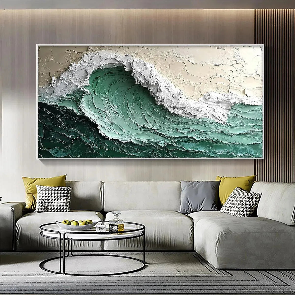 EMERALD CREST: Textured Green Wave Impasto Oil Painting - Image 7