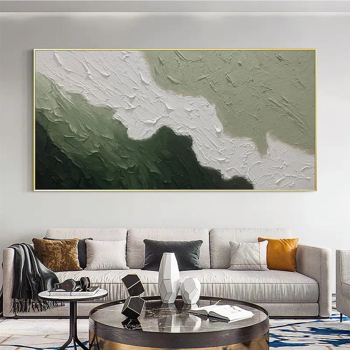EMERALD FLOW: Textured Abstract Landscape Painting in Greens and White - Image 2