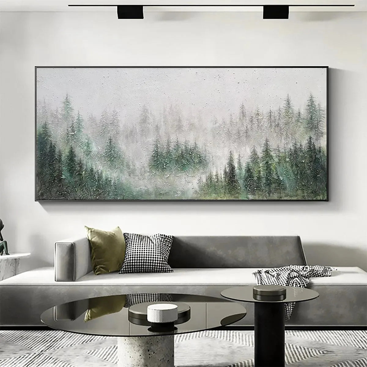 EMERALD MIST: Panoramic Misty Forest Landscape Oil Painting - Image 5