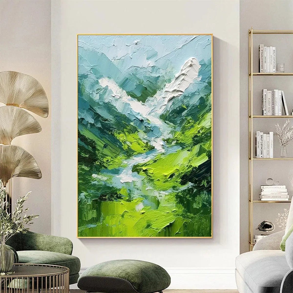 EMERALD VALLEY: Textured Green Abstract Mountain Landscape Painting - Image 2