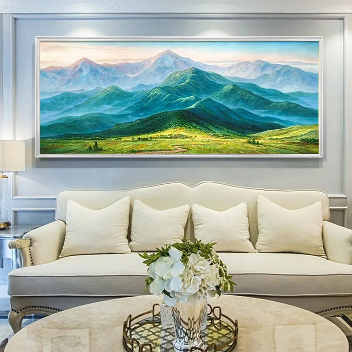 EMERALD VALLEY VISTA: Panoramic Mountain Landscape Oil Painting - Image 2