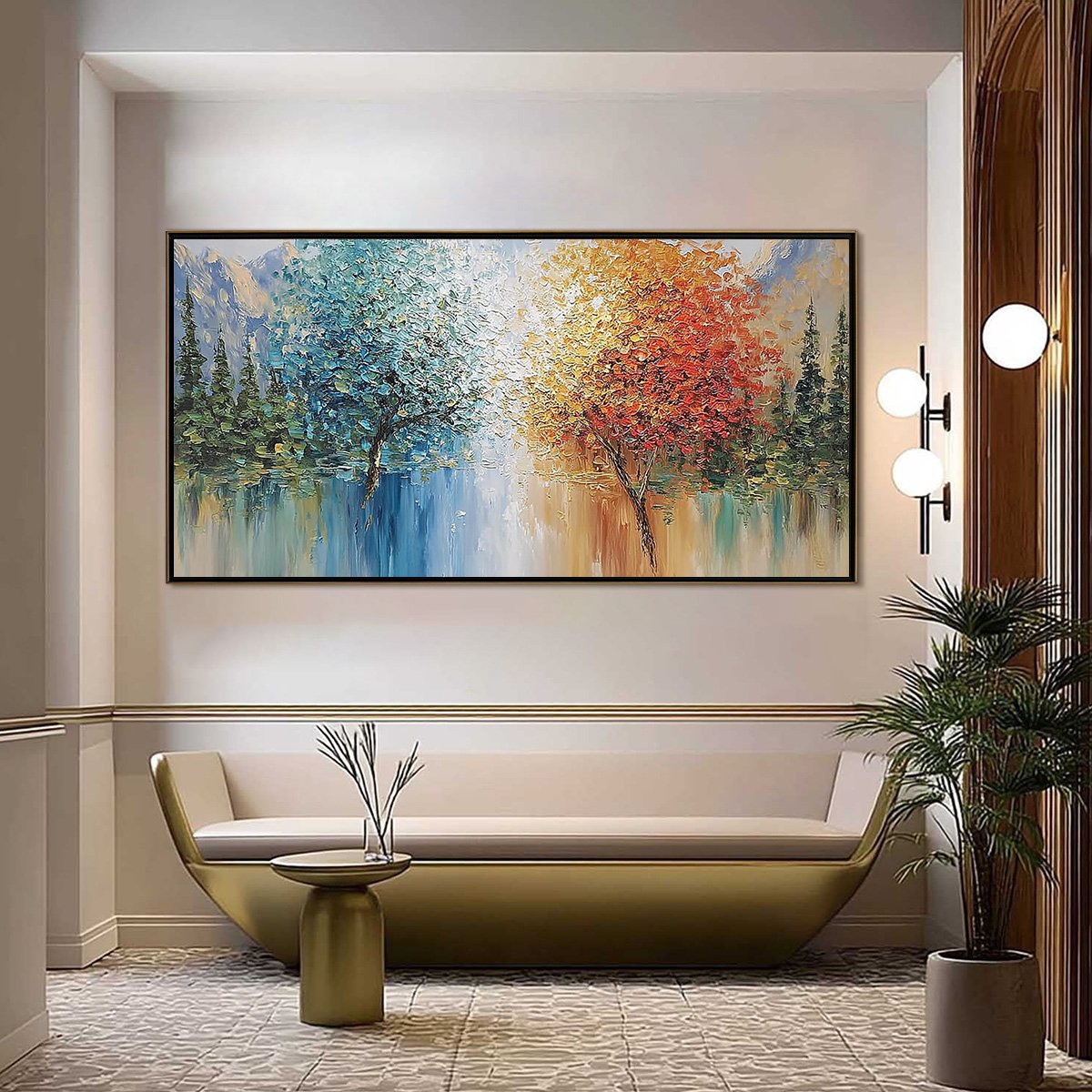 Equinox Textured Tree Landscape Oil Painting | Colorful Wall Art - Image 2