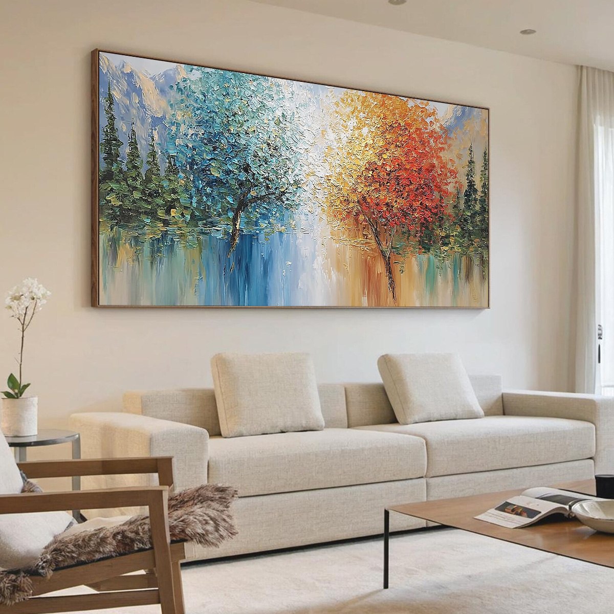 Equinox Textured Tree Landscape Oil Painting | Colorful Wall Art - Image 7