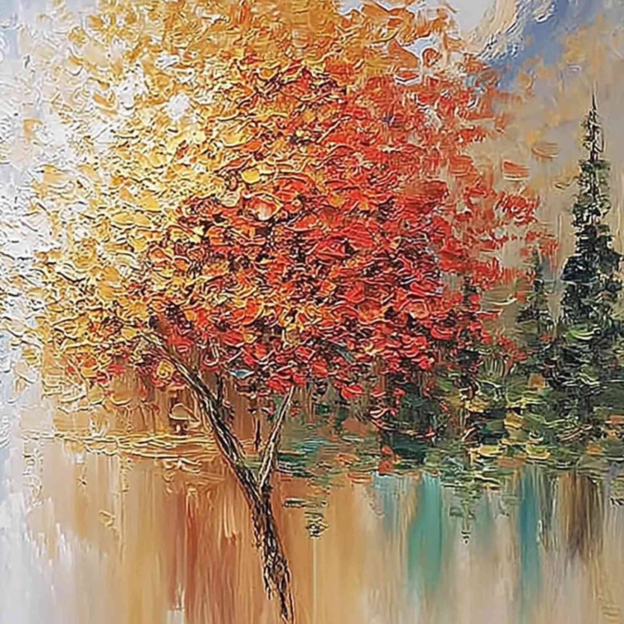 Equinox Textured Tree Landscape Oil Painting | Colorful Wall Art - Image 5