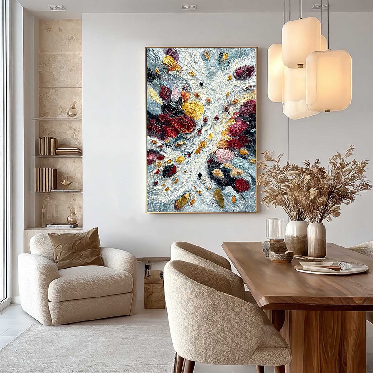 FESTA DEI COLORI: Vertical Colorful Impasto Abstract Textured Oil Painting - Image 4