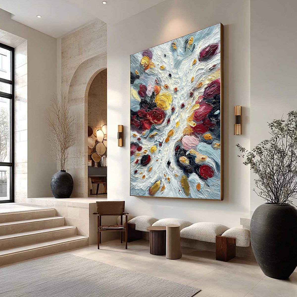 FESTA DEI COLORI: Vertical Colorful Impasto Abstract Textured Oil Painting - Image 7