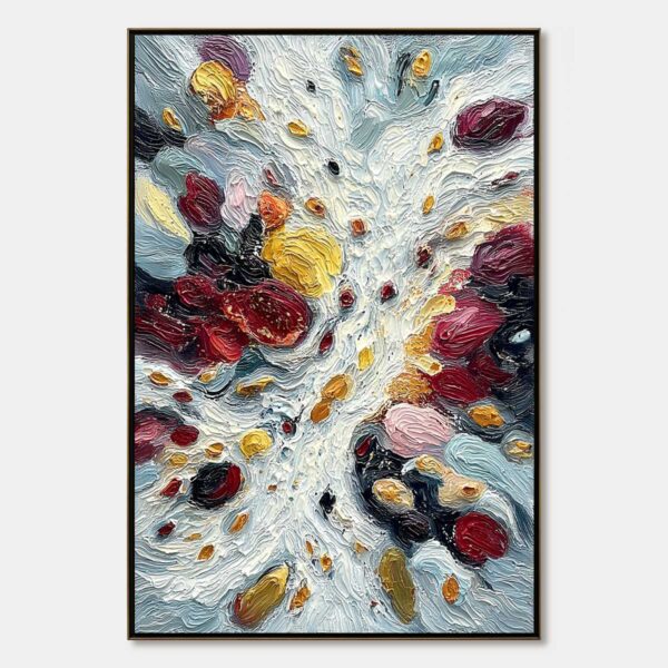 FESTA DEI COLORI: Vertical Colorful Impasto Abstract Textured Oil Painting
